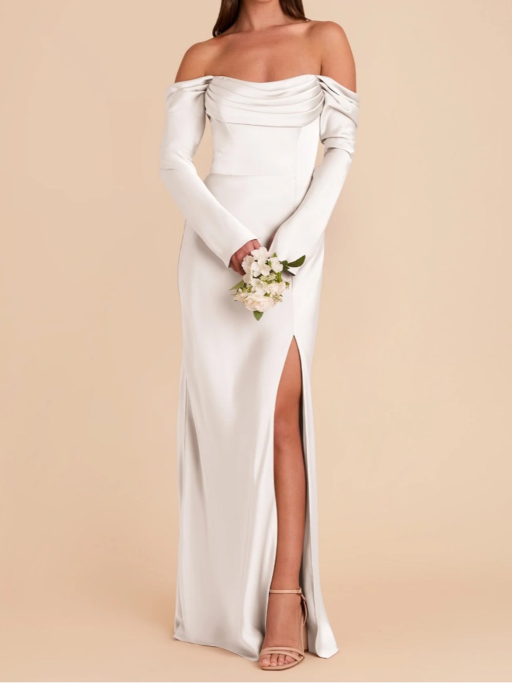 Birdy Grey Maya Off-Shoulder Matte Satin White Gown